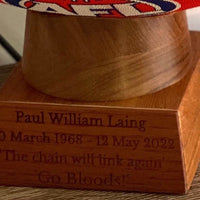 Sydney Swans AFL Football Urn Engraved Timber Stand