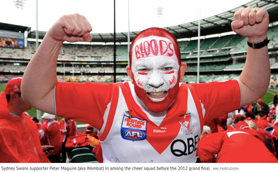 Sydney Swans supporter Peter Maguire (aka Wombat) at the 2012 grand final - image by Mal Fairclough